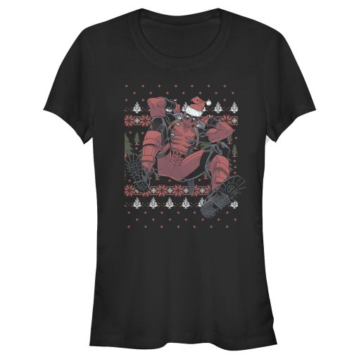 Junior’s Marvel Deadpool Santa Hat Ugly Sweater Holiday T-Shirt