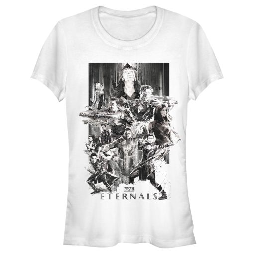 Junior’s Marvel Eternals Greyscale Poster T-Shirt