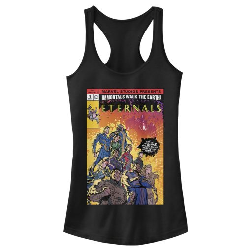 Junior’s Marvel Eternals Heroes Comic Book Cover Racerback Tank Top