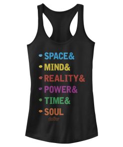 Junior’s Marvel Infinity War Stones Rainbow Text Racerback Tank Top