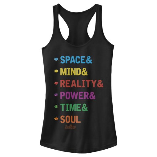 Junior’s Marvel Infinity War Stones Rainbow Text Racerback Tank Top