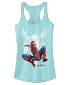 Junior’s Marvel Spider-Man Far From Home Logo Splatter Racerback Tank Top