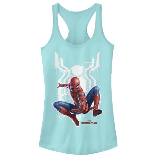 Junior’s Marvel Spider-Man Far From Home Logo Splatter Racerback Tank Top