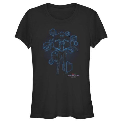 Junior’s Marvel Spider-Man No Way Home Black Suit Blueprint T-Shirt