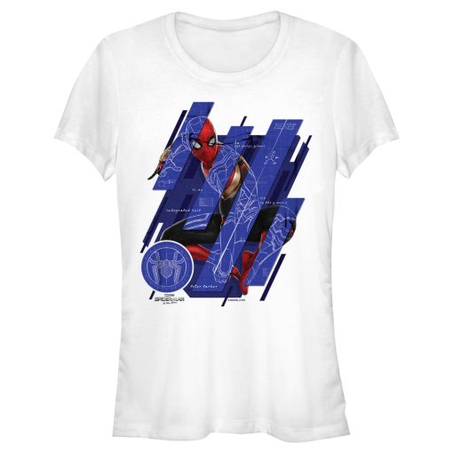 Junior’s Marvel Spider-Man No Way Home Suit Blueprint Panels T-Shirt