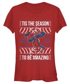Junior’s Marvel Ugly Christmas Spider-Man Season T-Shirt