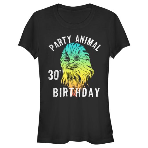 Junior’s Star Wars Chewie Party Animal 30th Birthday Color Portrait T-Shirt