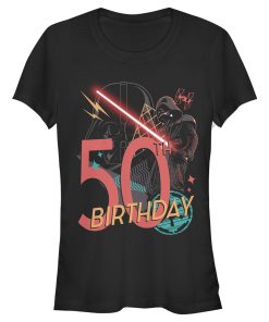 Junior’s Star Wars Darth Vader 50th Birthday Abstract Background T-Shirt