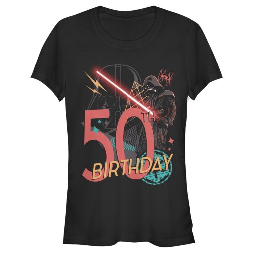 Junior’s Star Wars Darth Vader 50th Birthday Abstract Background T-Shirt