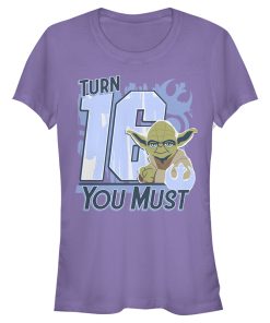 Junior’s Star Wars Yoda Turn 16 You Must Rebel Logo Portrait T-Shirt