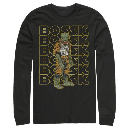 Men_s Star Wars Bossk Yellow Text Stack Long Sleeve Shirt