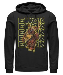 Men_s Star Wars Ewok Stacked Yellow Text Pull Over Hoodie