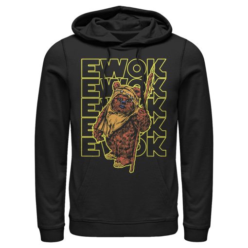 Men_s Star Wars Ewok Stacked Yellow Text Pull Over Hoodie