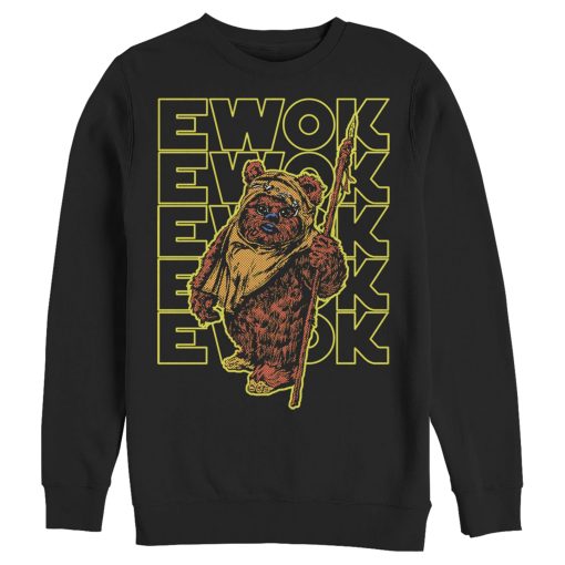 Men_s Star Wars Ewok Stacked Yellow Text Sweatshirt