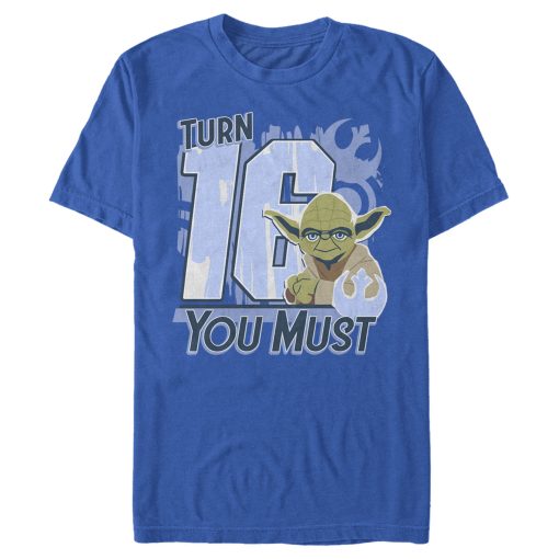 Men_s Star Wars Yoda Turn 16 You Must Rebel Logo Portrait T-Shirt