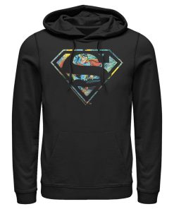 Men_s Superman Action Panel Shield Logo Pull Over Hoodie