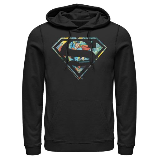 Men_s Superman Action Panel Shield Logo Pull Over Hoodie