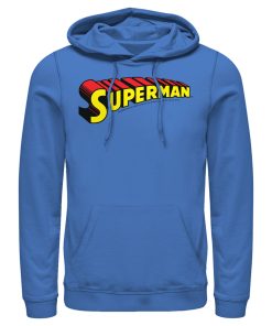 Men_s Superman Classic Text Logo Pull Over Hoodie
