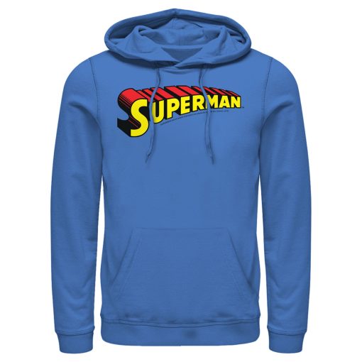 Men_s Superman Classic Text Logo Pull Over Hoodie