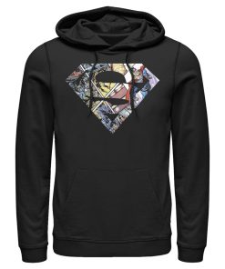 Men_s Superman Comic Panel Shield Logo Pull Over Hoodie