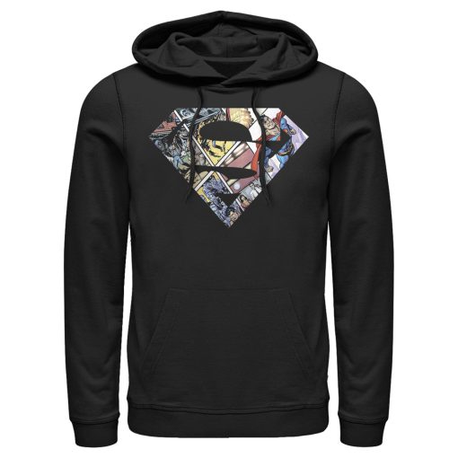 Men_s Superman Comic Panel Shield Logo Pull Over Hoodie