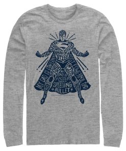Men_s Superman Figure Words Collage Long Sleeve Shirt