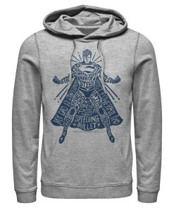 Men_s Superman Figure Words Collage Pull Over Hoodie