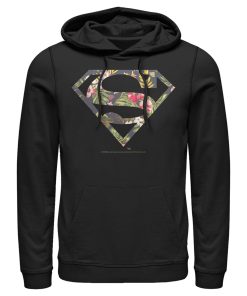 Men_s Superman Floral Shield Logo Pull Over Hoodie