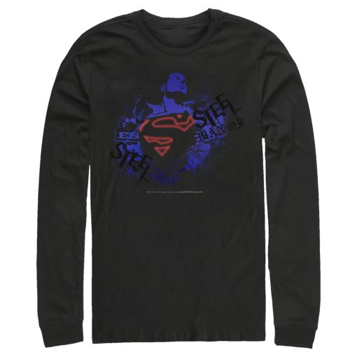 Men_s Superman Hero Graffiti Neon Print Long Sleeve Shirt