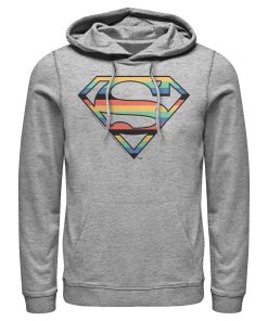 Men_s Superman Logo Retro Stripe Pull Over Hoodie