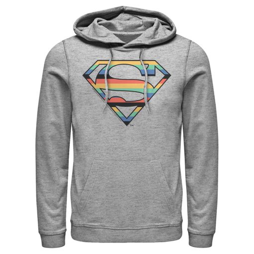 Men_s Superman Logo Retro Stripe Pull Over Hoodie