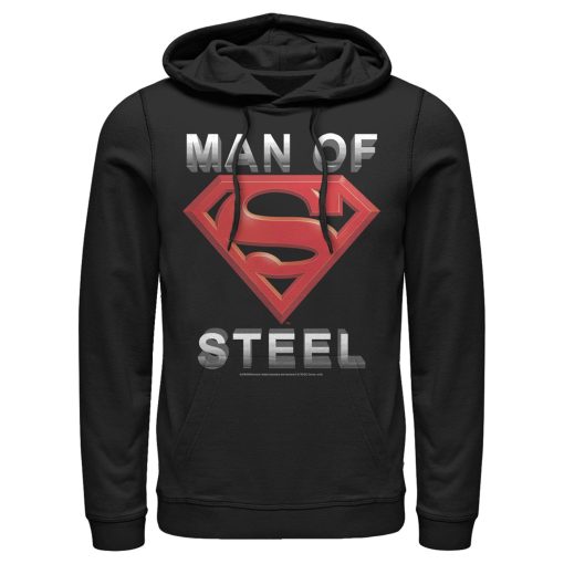 Men_s Superman Man of Steel Beveled Logo Pull Over Hoodie