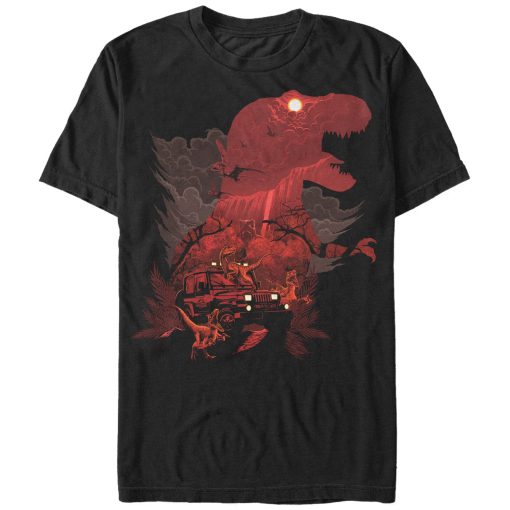 Men’s Jurassic Park T.Rex, Velociraptor Invite You To Visit Beautiful Landscape T-Shirt