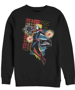 Men’s Marvel Captain Marvel Flannel Patch Print Sweatshirt