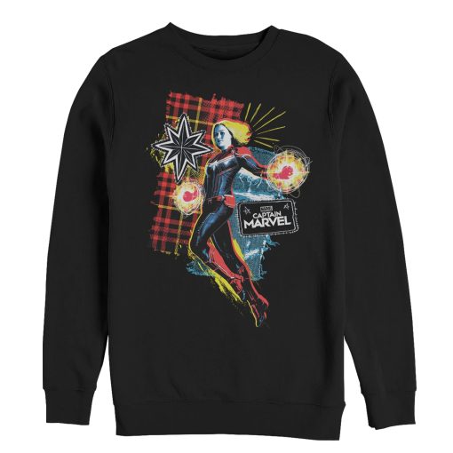 Men’s Marvel Captain Marvel Flannel Patch Print Sweatshirt