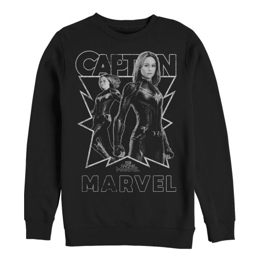 Men’s Marvel Captain Marvel Gray Grayscale Portrait Sweatshirt