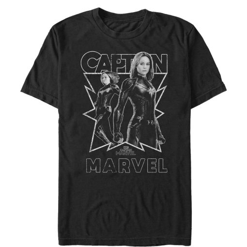 Men’s Marvel Captain Marvel Gray Grayscale Portrait T-Shirt