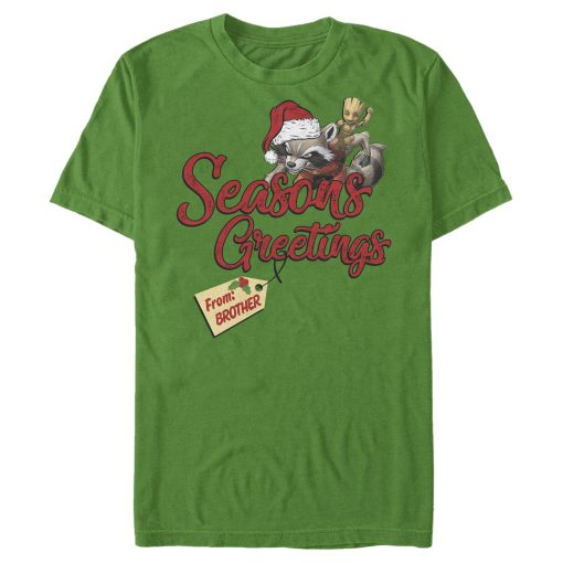 Men’s Marvel Christmas Rocket & Groot Brother Greetings T-Shirt