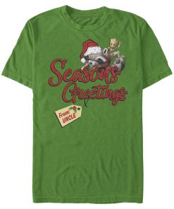 Men’s Marvel Christmas Rocket & Groot Uncle Greetings T-Shirt