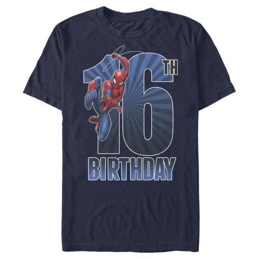 Men’s Marvel Spider-Man Swinging 16th Birthday T-Shirt