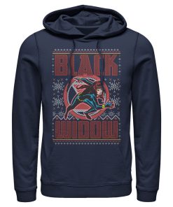 Men’s Marvel Ugly Christmas Black Widow Snow Pull Over Hoodie
