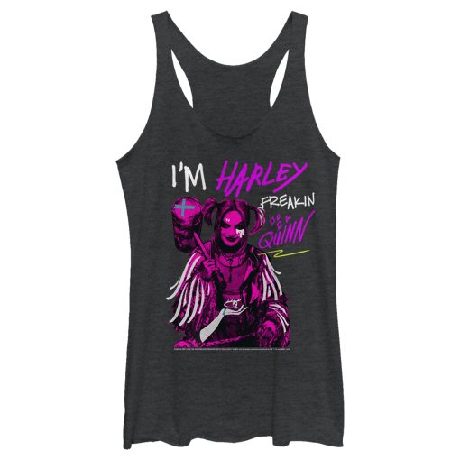 Women_s Birds of Prey Harley Freakin_ Quinn Cartoon Racerback Tank Top