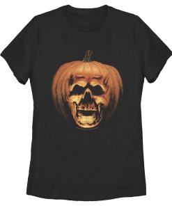Women_s Halloween II Skeleton Carved Pumpkin T-Shirt
