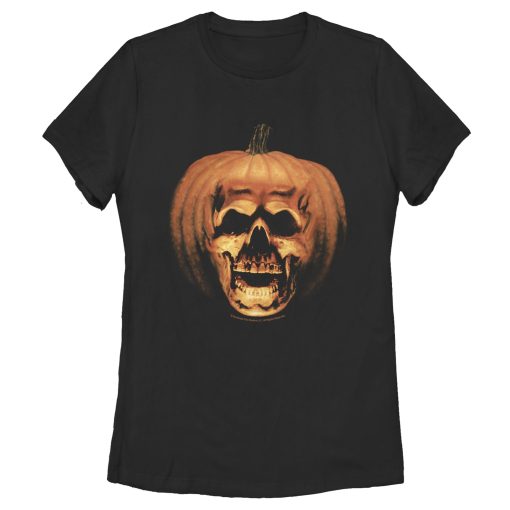 Women_s Halloween II Skeleton Carved Pumpkin T-Shirt