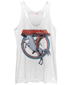 Women_s Marvel Deadpool Rides Unicorn Racerback Tank Top