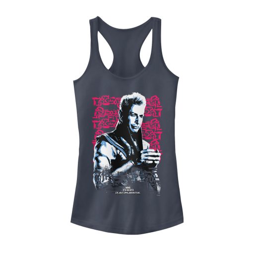 Junior’s Marvel Thor Ragnarok Grandmaster Script Racerback Tank Top