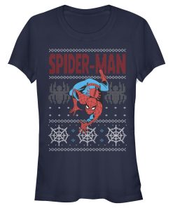 Junior’s Marvel Ugly Christmas Spider-Man Crawl T-Shirt