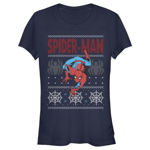 Junior’s Marvel Ugly Christmas Spider-Man Crawl T-Shirt