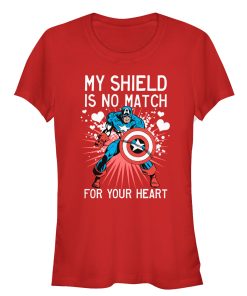 Junior’s Marvel Valentine Captain America No Shield For Heart T-Shirt