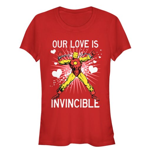 Junior’s Marvel Valentine Iron Man Invincible Love T-Shirt